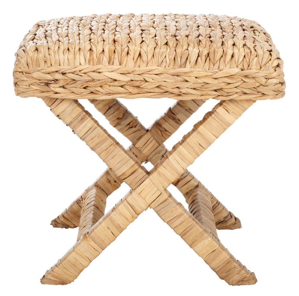 Safavieh Posey Ottoman - Chic Natural Mahogany Footrest With Soft Foam Cushioning For Style And Comfort Natural Water Hyacinth ,Wood ,Foam Ott6502a