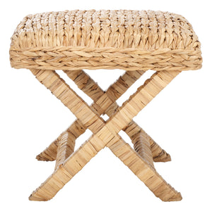 Safavieh Posey Ottoman - Chic Natural Mahogany Footrest With Soft Foam Cushioning For Style And Comfort Natural Water Hyacinth ,Wood ,Foam Ott6502a