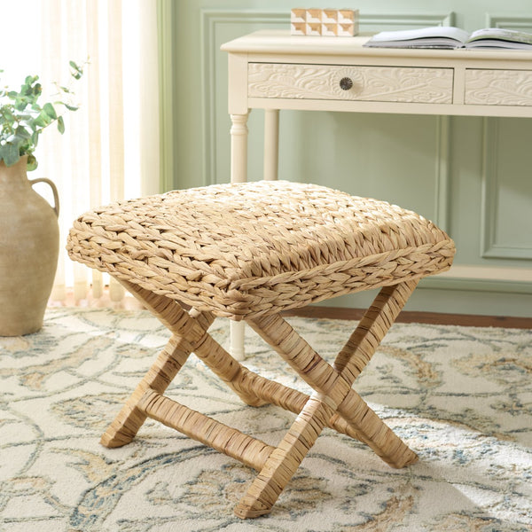 Safavieh Posey Ottoman - Chic Natural Mahogany Footrest With Soft Foam Cushioning For Style And Comfort Natural Water Hyacinth ,Wood ,Foam Ott6502a