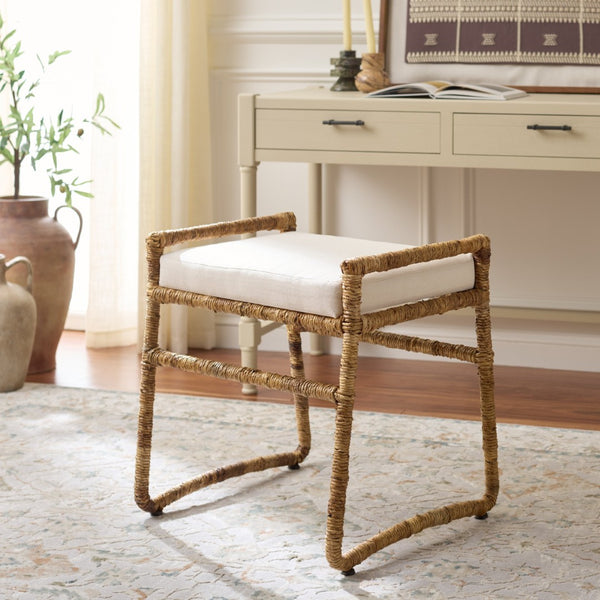 Safavieh Iveliz Ottoman With Cushion - Stylish Compact Seating For Living Rooms, Bedrooms, And Entryways Dark Natural OTT6504B