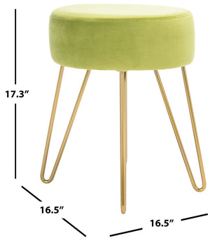 Safavieh Abrea Round Ottoman - Plush Velvet Accent With Open Hairpin Legs For Stylish Seating & Footrest Pear/Gold OTT7500A