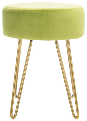 Safavieh Abrea Round Ottoman - Plush Velvet Accent With Open Hairpin Legs For Stylish Seating & Footrest Pear/Gold OTT7500A