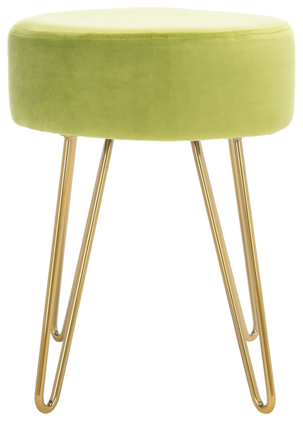 Safavieh Abrea Round Ottoman - Plush Velvet Accent With Open Hairpin Legs For Stylish Seating & Footrest Pear/Gold OTT7500A