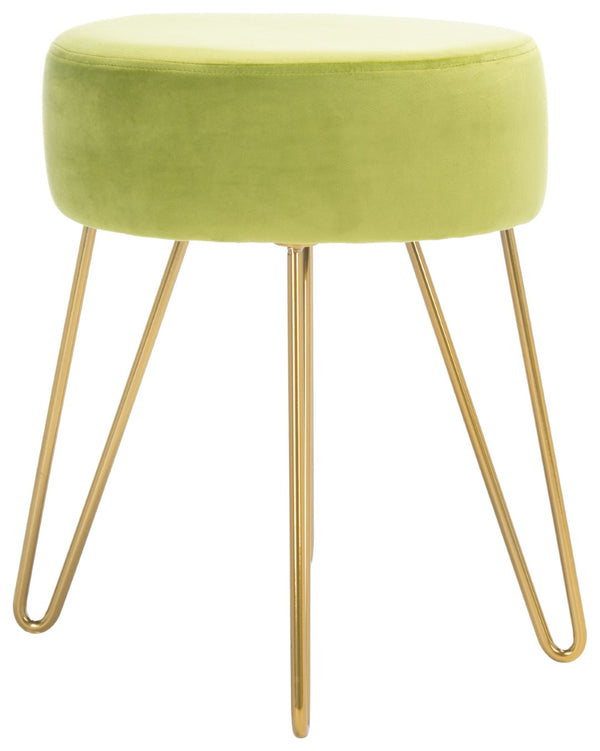 Safavieh Abrea Round Ottoman - Plush Velvet Accent With Open Hairpin Legs For Stylish Seating & Footrest Pear/Gold OTT7500A