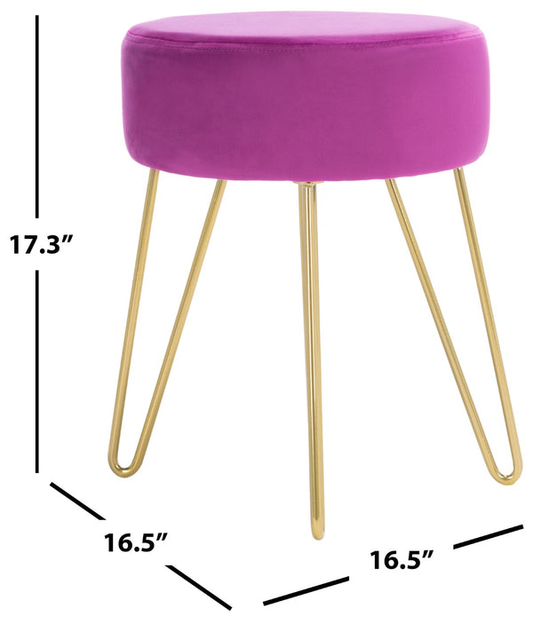 Safavieh Abrea Round Ottoman - Plush Velvet Accent With Open Hairpin Legs For Stylish Seating & Footrest Boysenberry / Gold OTT7500C