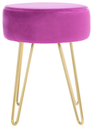 Safavieh Abrea Round Ottoman - Plush Velvet Accent With Open Hairpin Legs For Stylish Seating & Footrest Boysenberry / Gold OTT7500C