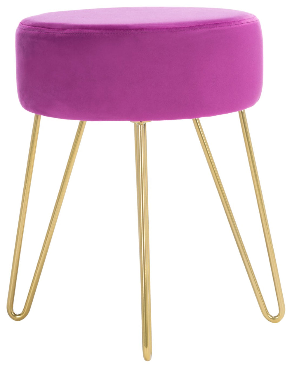Safavieh Abrea Round Ottoman - Plush Velvet Accent With Open Hairpin Legs For Stylish Seating & Footrest Boysenberry / Gold OTT7500C