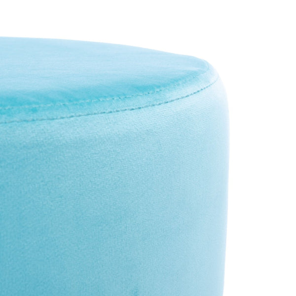 Safavieh Abrea Round Ottoman - Plush Velvet Accent With Open Hairpin Legs For Stylish Seating & Footrest Aqua / Gold OTT7500D