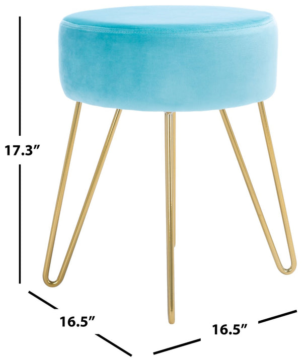 Safavieh Abrea Round Ottoman - Plush Velvet Accent With Open Hairpin Legs For Stylish Seating & Footrest Aqua / Gold OTT7500D