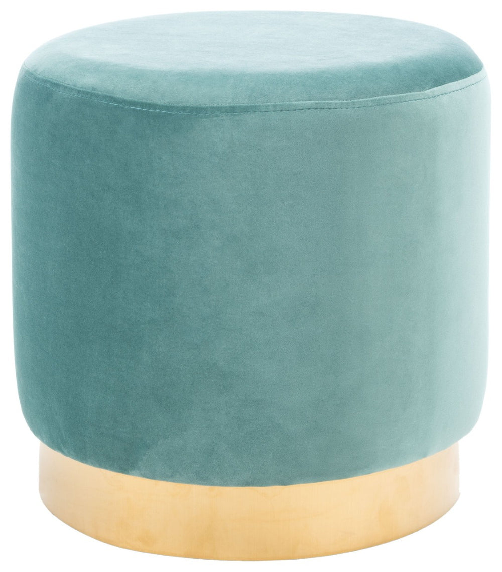 Safavieh Azai Round Ottoman - Chic Velvet Accent For Modern Glam Living Spaces, Versatile Footrest & Seating Seafoam / Gold OTT7501B