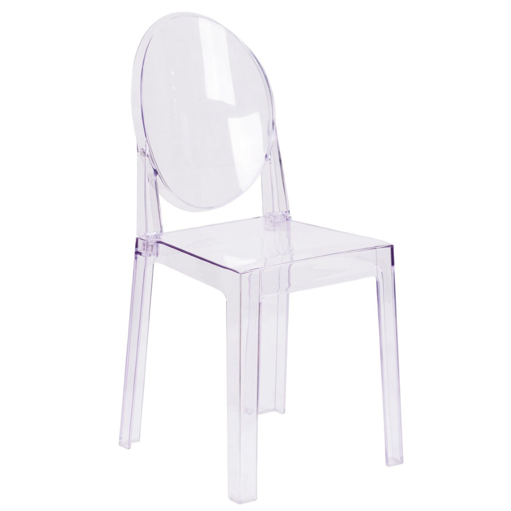 English Elm Revna Ghost Chair - Elegant Oval Back Design in Transparent Crystal for Versatile Dining & Events OW-GHOSTBACK-18-GG