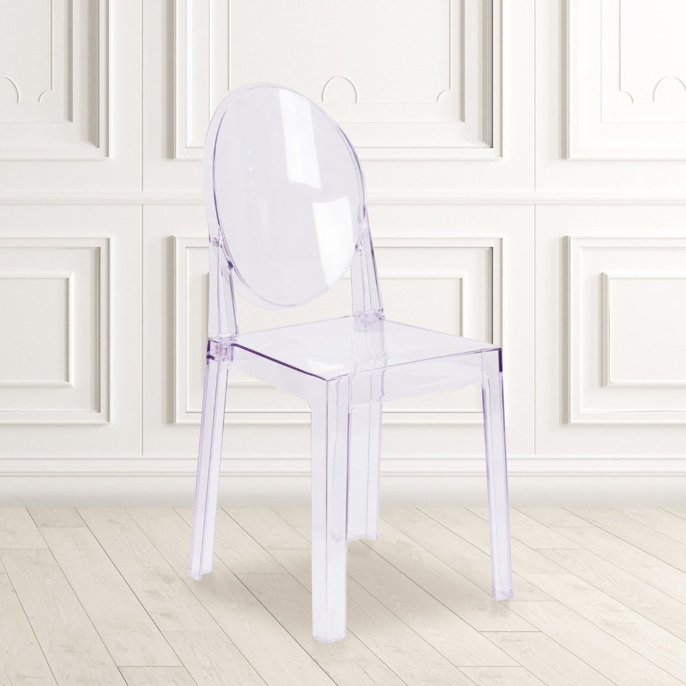 English Elm Revna Ghost Chair - Elegant Oval Back Design in Transparent Crystal for Versatile Dining & Events OW-GHOSTBACK-18-GG