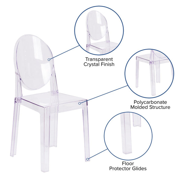 English Elm Revna Ghost Chair - Elegant Oval Back Design in Transparent Crystal for Versatile Dining & Events OW-GHOSTBACK-18-GG