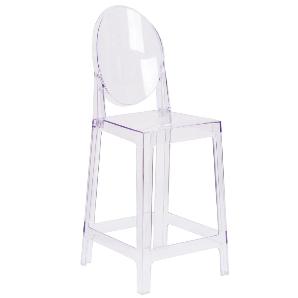 English Elm Revna Transparent Crystal Ghost Counter Stool – Modern Elegance for Dining, Bars & Events OW-GHOSTBACK-24-GG