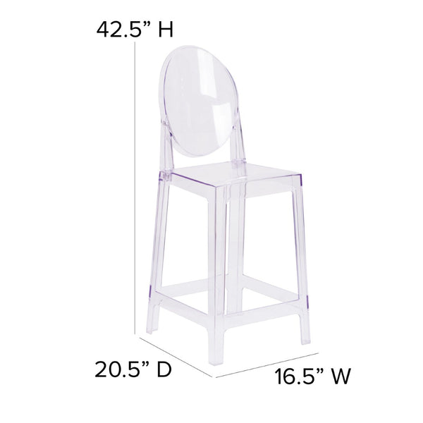 English Elm Revna Transparent Crystal Ghost Counter Stool – Modern Elegance for Dining, Bars & Events OW-GHOSTBACK-24-GG