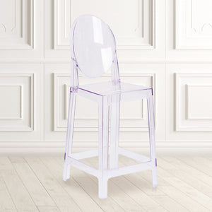 English Elm Revna Transparent Crystal Ghost Counter Stool – Modern Elegance for Dining, Bars & Events OW-GHOSTBACK-24-GG