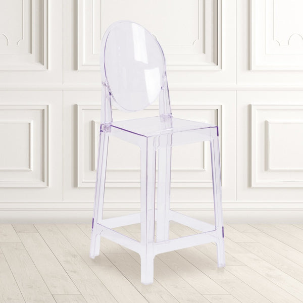 English Elm Revna Transparent Crystal Ghost Counter Stool – Modern Elegance for Dining, Bars & Events OW-GHOSTBACK-24-GG