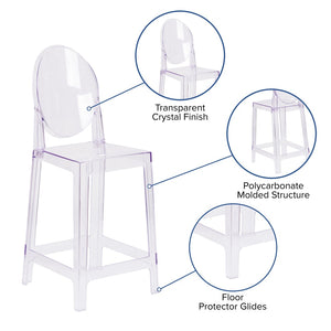 English Elm Revna Transparent Crystal Ghost Counter Stool – Modern Elegance for Dining, Bars & Events OW-GHOSTBACK-24-GG