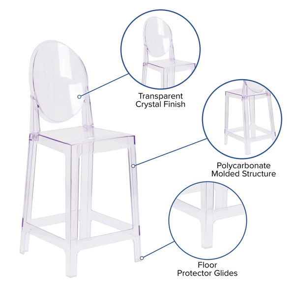 English Elm Revna Transparent Crystal Ghost Counter Stool – Modern Elegance for Dining, Bars & Events OW-GHOSTBACK-24-GG
