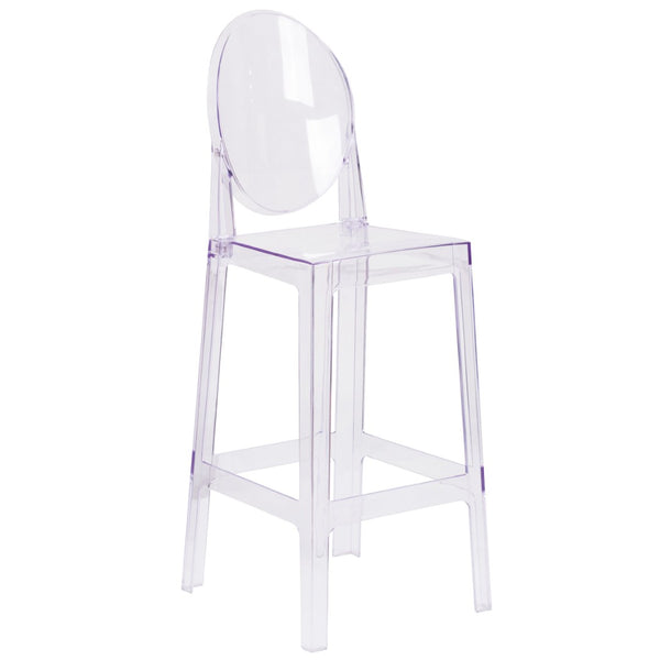 English Elm Revna Transparent Crystal Barstool – Ergonomic Oval Back Design for Modern Indoor & Outdoor Use OW-GHOSTBACK-29-GG
