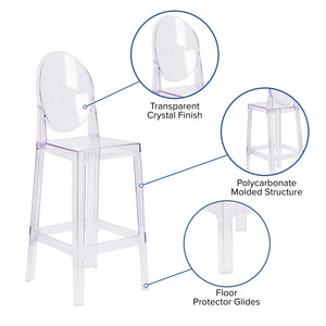 English Elm Revna Transparent Crystal Barstool – Ergonomic Oval Back Design for Modern Indoor & Outdoor Use OW-GHOSTBACK-29-GG
