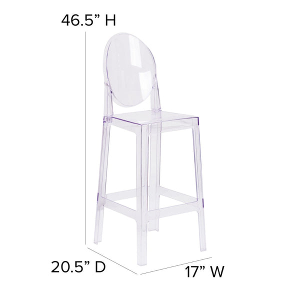English Elm Revna Transparent Crystal Barstool – Ergonomic Oval Back Design for Modern Indoor & Outdoor Use OW-GHOSTBACK-29-GG