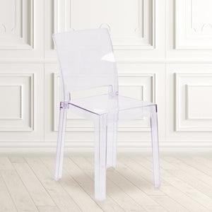 English Elm Emilie Transparent Crystal Ghost Chair - Elegant Square Back Design for Home & Commercial Spaces OW-SQUAREBACK-18-GG