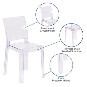 English Elm Emilie Transparent Crystal Ghost Chair - Elegant Square Back Design for Home & Commercial Spaces OW-SQUAREBACK-18-GG