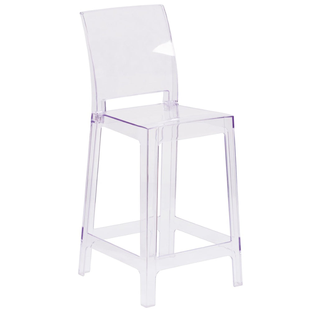 English Elm Emilie Ghost Counter Stool - Modern Transparent Crystal Design for Dining, Bar, and Patio Use OW-SQUAREBACK-24-GG