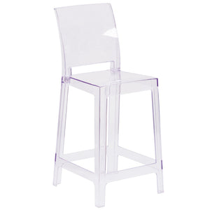 English Elm Emilie Ghost Counter Stool - Modern Transparent Crystal Design for Dining, Bar, and Patio Use OW-SQUAREBACK-24-GG