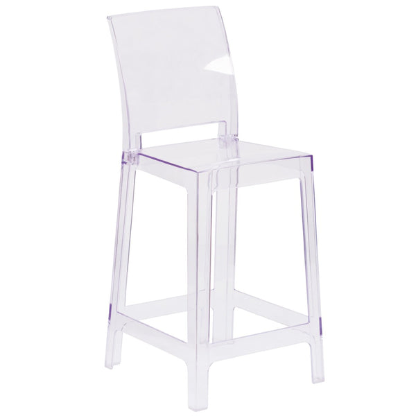 English Elm Emilie Ghost Counter Stool - Modern Transparent Crystal Design for Dining, Bar, and Patio Use OW-SQUAREBACK-24-GG