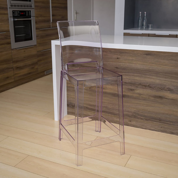 English Elm Emilie Ghost Counter Stool - Modern Transparent Crystal Design for Dining, Bar, and Patio Use OW-SQUAREBACK-24-GG