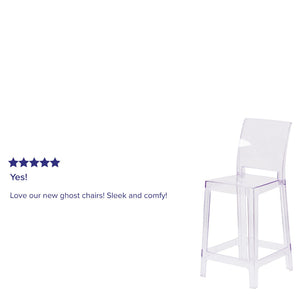 English Elm Emilie Ghost Counter Stool - Modern Transparent Crystal Design for Dining, Bar, and Patio Use OW-SQUAREBACK-24-GG