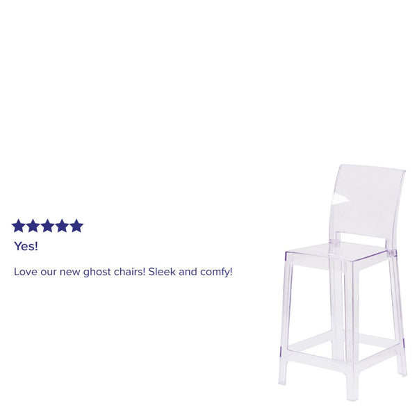 English Elm Emilie Ghost Counter Stool - Modern Transparent Crystal Design for Dining, Bar, and Patio Use OW-SQUAREBACK-24-GG