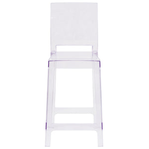 English Elm Emilie Ghost Counter Stool - Modern Transparent Crystal Design for Dining, Bar, and Patio Use OW-SQUAREBACK-24-GG