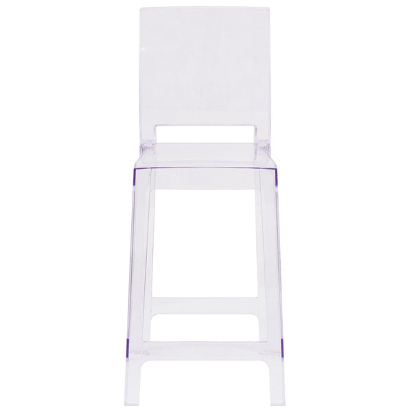 English Elm Emilie Ghost Counter Stool - Modern Transparent Crystal Design for Dining, Bar, and Patio Use OW-SQUAREBACK-24-GG