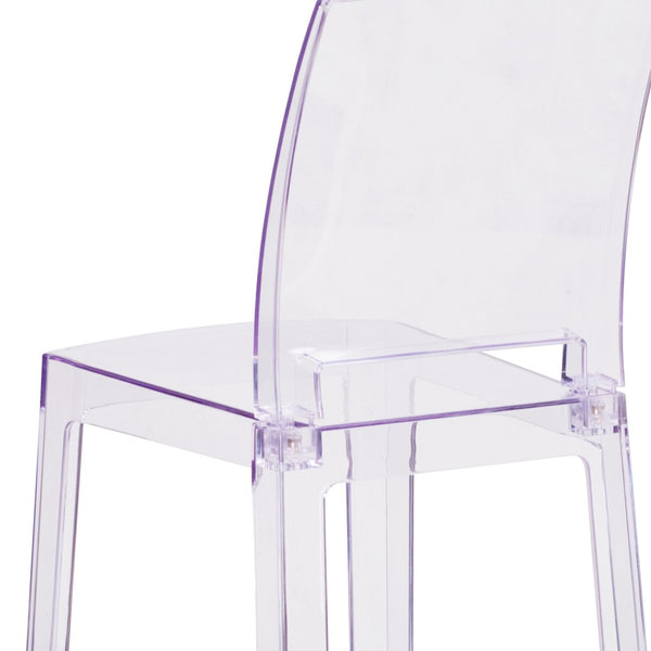 English Elm Emilie Ghost Counter Stool - Modern Transparent Crystal Design for Dining, Bar, and Patio Use OW-SQUAREBACK-24-GG