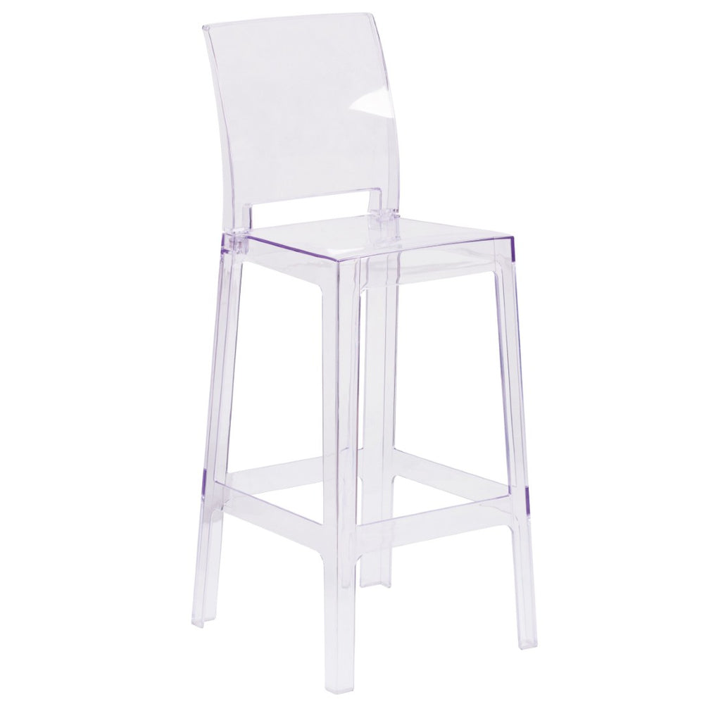 English Elm Emilie Ghost Barstool - Sleek Transparent Crystal Design for Modern Spaces & Comfortable Seating OW-SQUAREBACK-29-GG