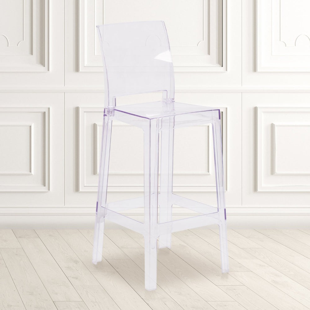 English Elm Emilie Ghost Barstool - Sleek Transparent Crystal Design for Modern Spaces & Comfortable Seating OW-SQUAREBACK-29-GG