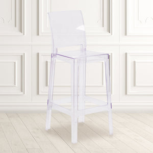 English Elm Emilie Ghost Barstool - Sleek Transparent Crystal Design for Modern Spaces & Comfortable Seating OW-SQUAREBACK-29-GG