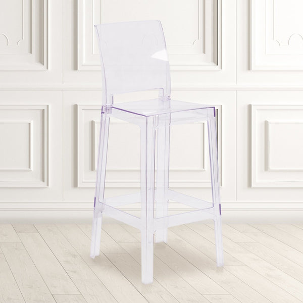 English Elm Emilie Ghost Barstool - Sleek Transparent Crystal Design for Modern Spaces & Comfortable Seating OW-SQUAREBACK-29-GG