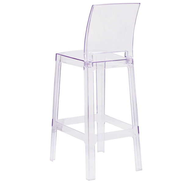 English Elm Emilie Ghost Barstool - Sleek Transparent Crystal Design for Modern Spaces & Comfortable Seating OW-SQUAREBACK-29-GG
