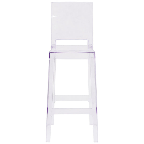 English Elm Emilie Ghost Barstool - Sleek Transparent Crystal Design for Modern Spaces & Comfortable Seating OW-SQUAREBACK-29-GG