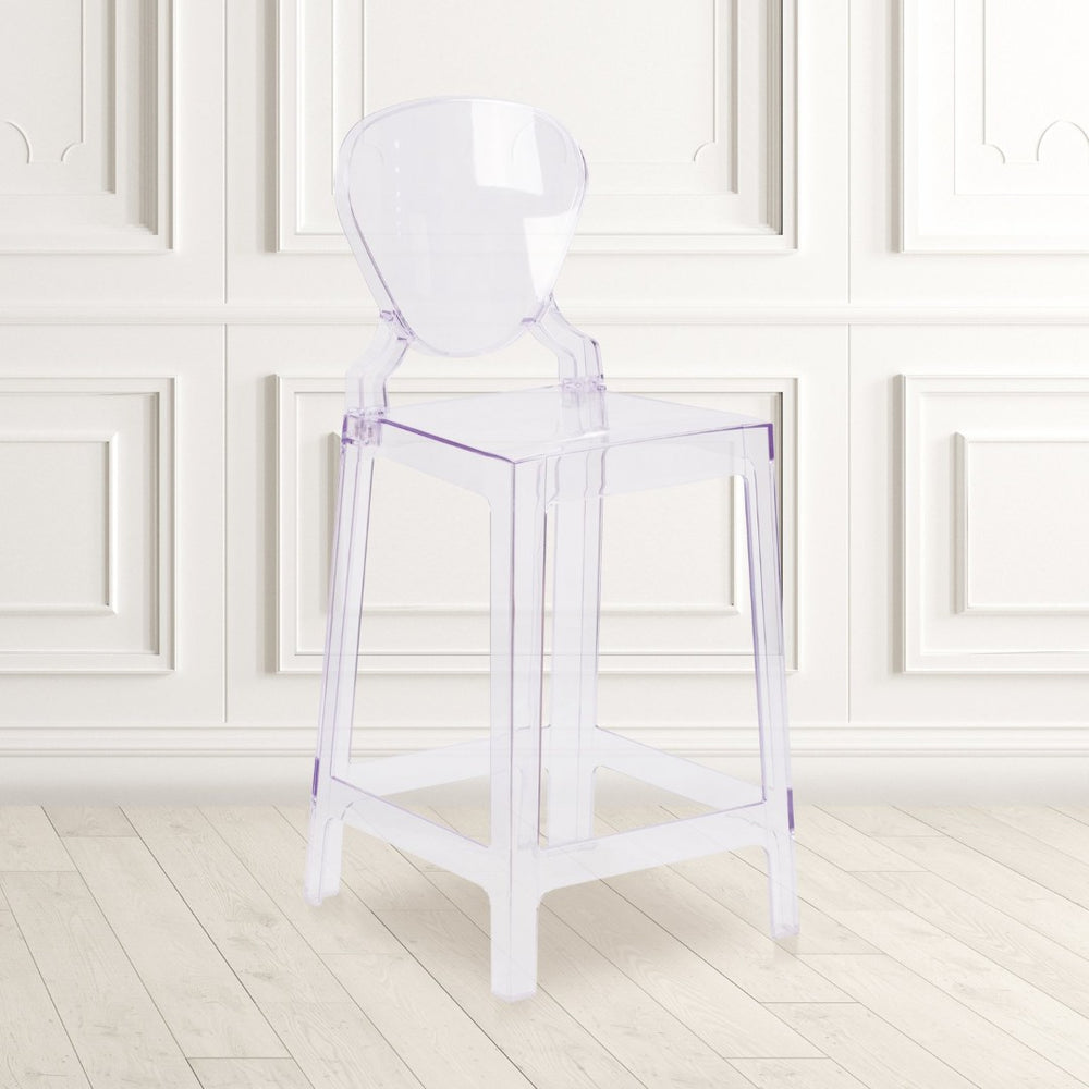 English Elm Theo Ghost Counter Stool in Transparent Crystal - Sleek, Durable Design for Modern Spaces & Events OW-TEARBACK-24-GG