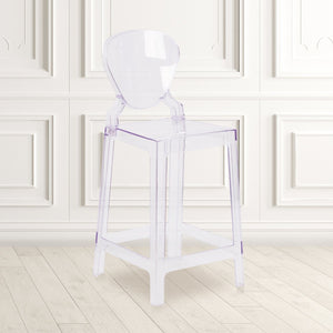 English Elm Theo Ghost Counter Stool in Transparent Crystal - Sleek, Durable Design for Modern Spaces & Events OW-TEARBACK-24-GG