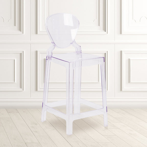 English Elm Theo Ghost Counter Stool in Transparent Crystal - Sleek, Durable Design for Modern Spaces & Events OW-TEARBACK-24-GG
