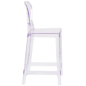 English Elm Theo Ghost Counter Stool in Transparent Crystal - Sleek, Durable Design for Modern Spaces & Events OW-TEARBACK-24-GG