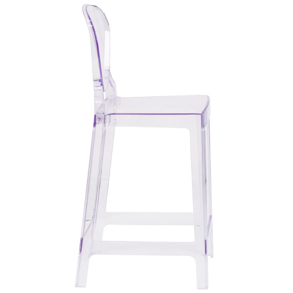 English Elm Theo Ghost Counter Stool in Transparent Crystal - Sleek, Durable Design for Modern Spaces & Events OW-TEARBACK-24-GG