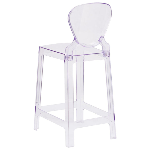 English Elm Theo Ghost Counter Stool in Transparent Crystal - Sleek, Durable Design for Modern Spaces & Events OW-TEARBACK-24-GG