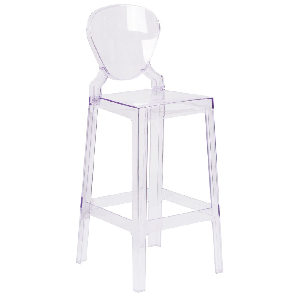 English Elm Theo Ghost Barstool in Transparent Crystal – Modern Elegance, Ergonomic Comfort for Any Space OW-TEARBACK-29-GG